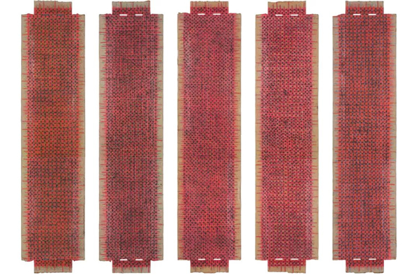 丁乙 十示 1999-B20-B24 瓦楞纸纸上炭笔、粉笔 1999 142 x 33 cm x 5件