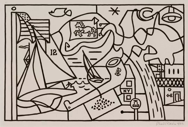 斯图尔特·戴维斯，《没有女人的男人》草图（Study for “Men Without Women”），1932。@斯图尔特·戴维斯遗产委员会／VAGA 授权，纽约。图片致谢 Kasmin 画廊，纽约