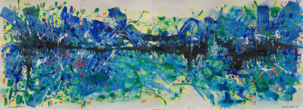 刘宇  《八千里路云和月Trance No. 4》  法国水彩纸本、丙烯  79 x 218 cm  2018