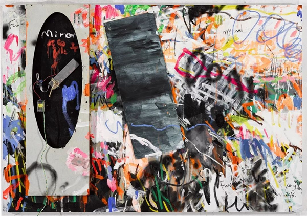 杨述  镜子  布面 丙烯 木板，led灯，260x180cm  2016 
