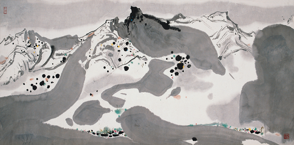 吴冠中 春雪 69cm×135 纸本水墨设色 1983 中国美术馆藏