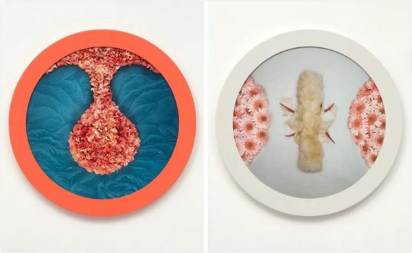 （左）海伦·查德维克，《愉悦的花环 5号》（Wreath to Pleasure No.5），1992—93。图片致谢理查德·索尔顿（右）海伦·查德维克，《愉悦的花环 8号》（Wreath to Pleasure No.8），1992—93。图片致谢理查德·索尔顿