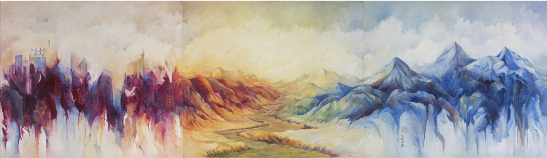 银川Yinchuan（三联画 Tirptych）100 ×420 cm布面丙烯Acrylic on Canvas艾哈迈德•乔哈尔Ahmed S Jawhar科威特Kuwait银川Yinchuan2011