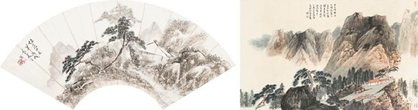 黄宾虹｜仿范中立山水L:54cm；江兆申｜巾子峰头97.5x60cm
