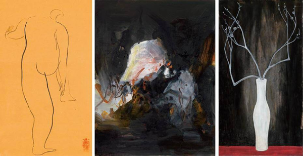 常玉｜裸女素描43x27cm；朱德群｜构图64x49cm；常玉｜瓶梅(艺术微喷)