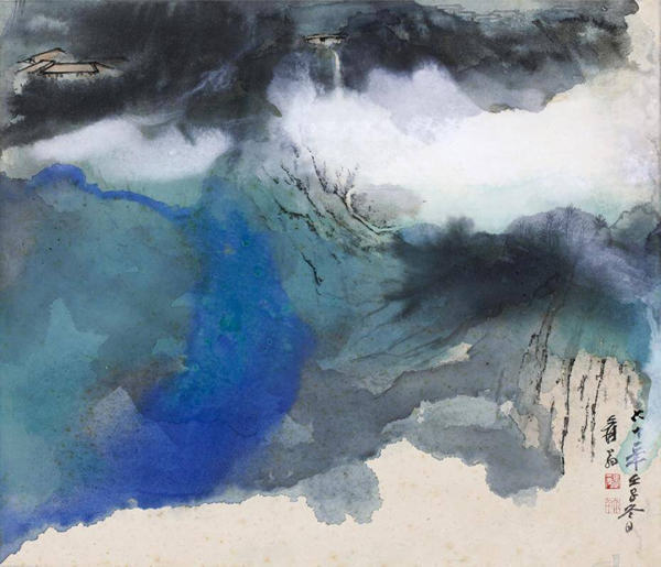 张大千｜积翠鸣泉69.5x136cm