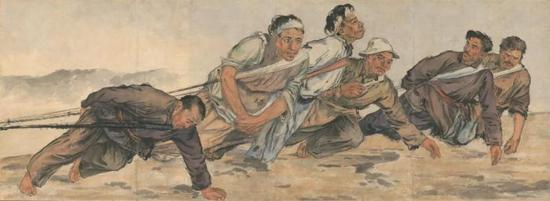 《纤夫》李斛水墨设色86×234 cm1946年 
