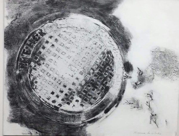 城市-伊洛娜·科索布克-2017-粗麻布,石墨,漆,油画颜 料-80×100cm