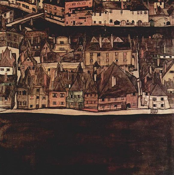 席勒，伏尔塔瓦河畔的克鲁姆洛夫（小城市II），1912-1913