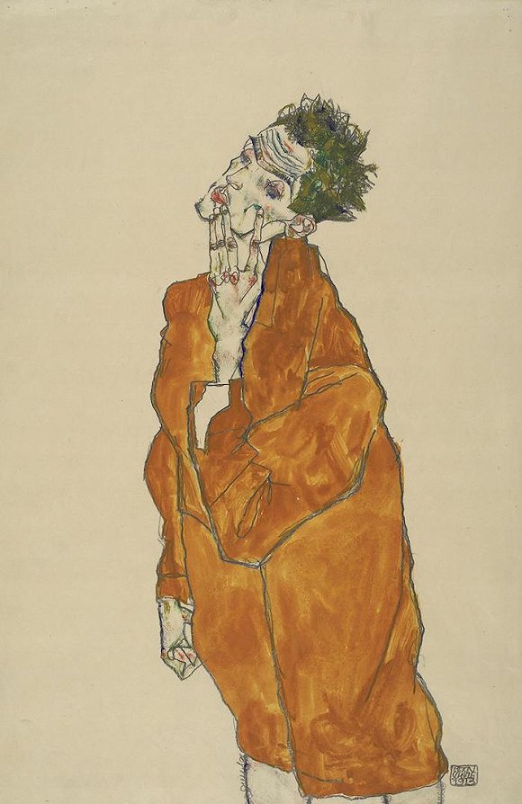 席勒，穿橙色夹克的自画像，1913