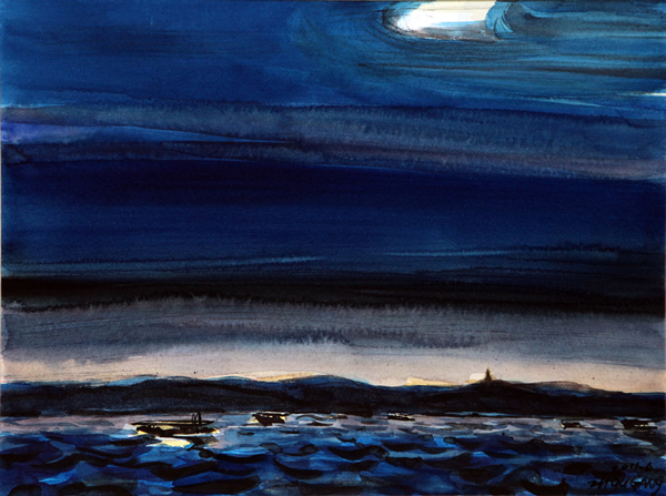周刚，《蓝色西湖——宝石流霞》，36cmx48cm，2011