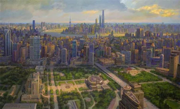 浦江两岸尽朝晖 颜冬麟 美国  180x110cm