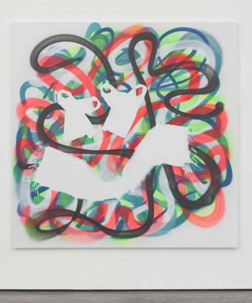 Giving Herself A Caesarian Section 7 2012 Spray paint on canvas 78 3/4 × 78 3/4 in. (200 × 200 cm)