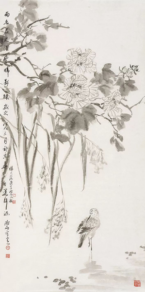 阴澍雨 独立落花    136×66cm   纸本水墨   2018