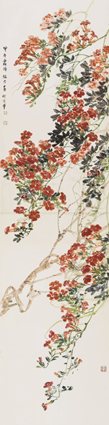 张弓 凌霄    257×66cm   宣纸 彩墨   2014