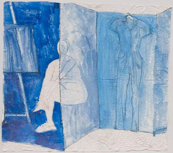 王彦萍 兰色画室   68×68cm   宣纸、色、水彩   1997