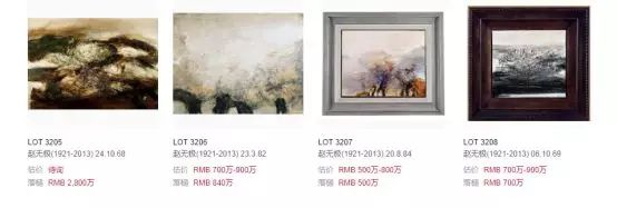 赵无极此次保利秋拍中所有拍品的落锤价