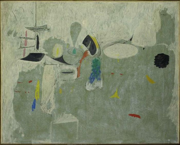 ▲ 阿尔希·戈尔基，《局限》，1947，油彩 纸 帆布，128.9 x 157.5厘米/ 50 3/4 x 62英寸，©2018 阿尔希·戈尔基艺术资产/艺术家权利协会 （ARS），纽约。