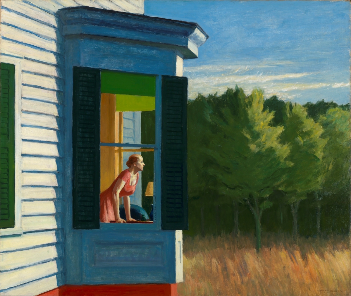 《科德角的早晨》（Cape Cod Morning，油画，34 1/8 x 40 ¼英寸），爱德华·霍普（Edward Hopper，1882年生于纽约州奈亚镇，1967年逝世），收藏于史密森尼美国艺术博物馆（Smithsonian American Art Museum），由萨拉罗比基金会（Sara Roby Foundation）赠送。