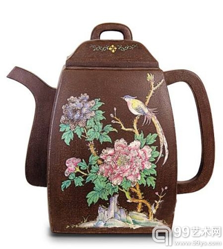 清代加彩四方大壶