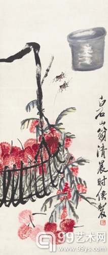 齐白石(1864-1957)-荔枝草虫