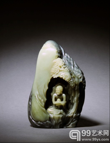 清 乾隆 黑白玉罗汉山子 H22cm  瓷玉工艺品专场