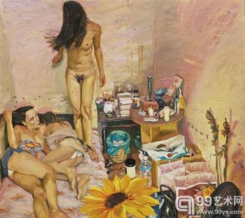 刘小东，《三个人妖》，2001年作，估价280-350万港元，成交价350万港元。