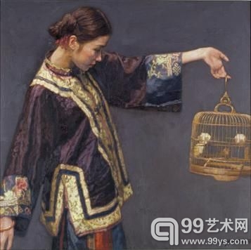 陈逸飞 《提笼侍女》 90年代 油彩布面 155x155cm