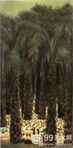 吴冠中、乔十光合作 《傣家节日》120x60cm 1983年