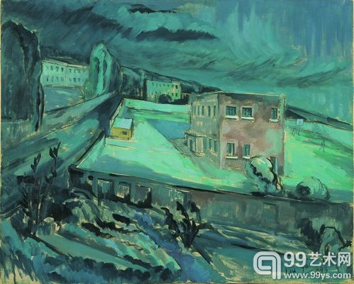 刘彦    布面油画《蓝色操场》 1993年