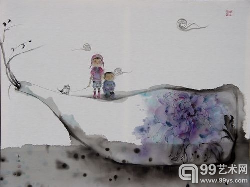 汪玉砚 布上水墨  《瓶花系列 我们》 140cmx110cm
