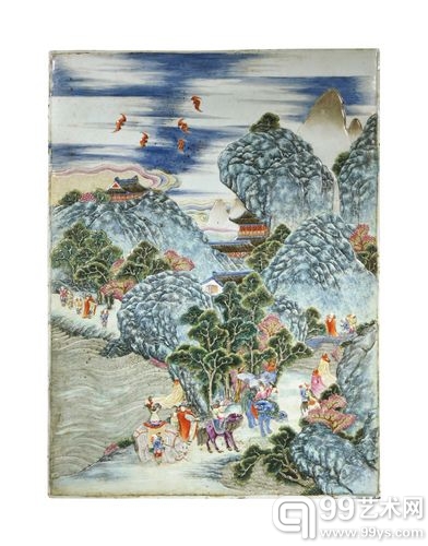 清乾隆  粉彩雕瓷万国来朝图瓷板	