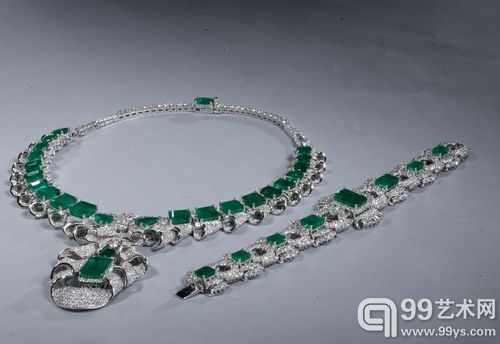 PT950祖母绿钻石项链及铂金手链