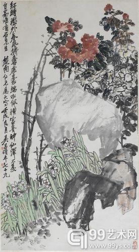 吴昌硕《富贵神仙图》143×78.5cm