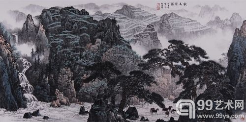 BJ110923-027白雪石《饮马清溪图》120×245cm