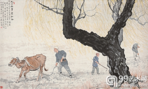 徐悲鸿 九州无事乐耕耘 镜心 设色纸本 1951年作 150×250cm