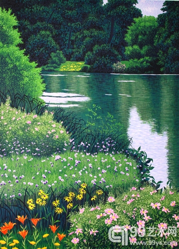 戈登·莫特森 红河夏荫 55x77cm 绝版木刻 2000