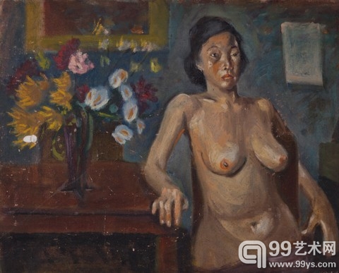 战前至六十年代的写实画 《无题》 约1950s，油画木本，41 x 51 cm