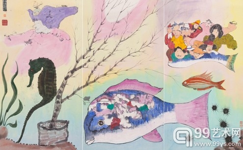 奇幻风景《无题》 1977，丙烯纸本，136 x 209 cm