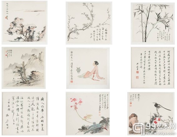 徐悲鸿 张大千等 盛世元音册 设色水墨纸本镜框31x32.5cmx10