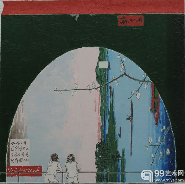 凭栏 lean against the railing 150×150cm 布面油画 2011