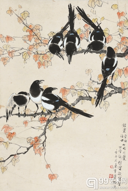 徐悲鸿 《七喜图》 1942年作 设色纸本 立轴 92x61cm