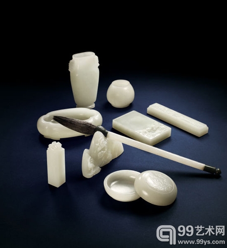 白玉文房用具九件套 尺寸不一