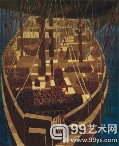 巴西艺术家坎迪多·波尔蒂纳里1950年布上油画作品《奴隶船》