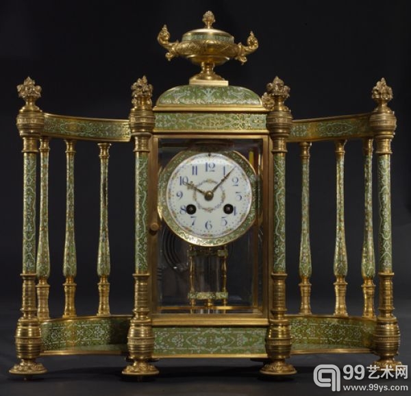 法国 铜镏金珐琅围屏钟 H40cm