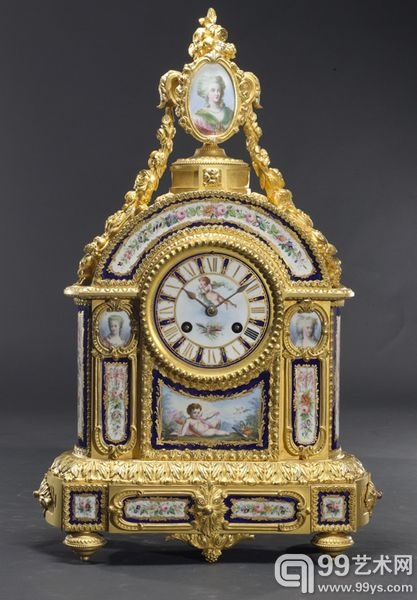 法国 塞夫勒彩瓷铜镏金壁炉钟 H50cm