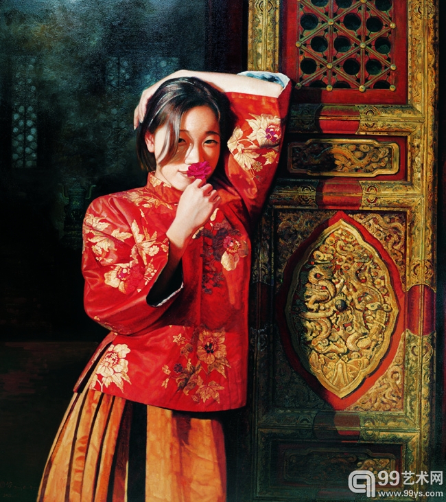  春风吹入紫禁城，Spring breeze in the Forbidden City,62X70CM(2001)