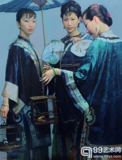 陈逸飞《执扇仕女之一》1992年 布面油画 180×·40cm