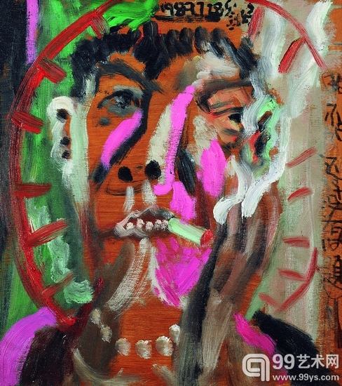刘炜 张永旭还好没有问题 1989年 木板油画 51×46cm