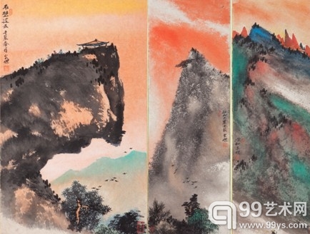 石壁过云 38x64cm、江山万里 16x68cm 、深秋 26x78cm